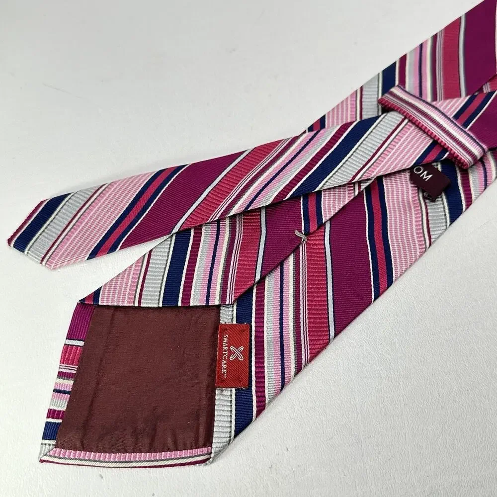Nordstrom Tie Mens 58 in Silk Cranberry Red Gray Black Diagonal Striped Wide